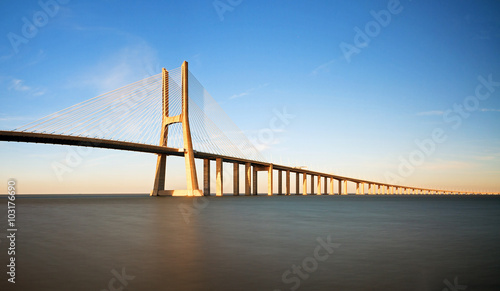 Beautiful panoramic image of the Vasco da Gama bridge in Lisbon, Portugal