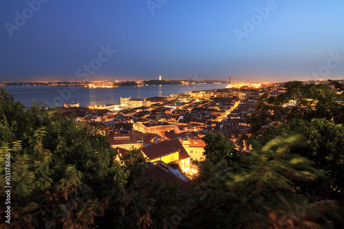 Cityscape of Lisbon, Portugal, seen from the castle in the evening