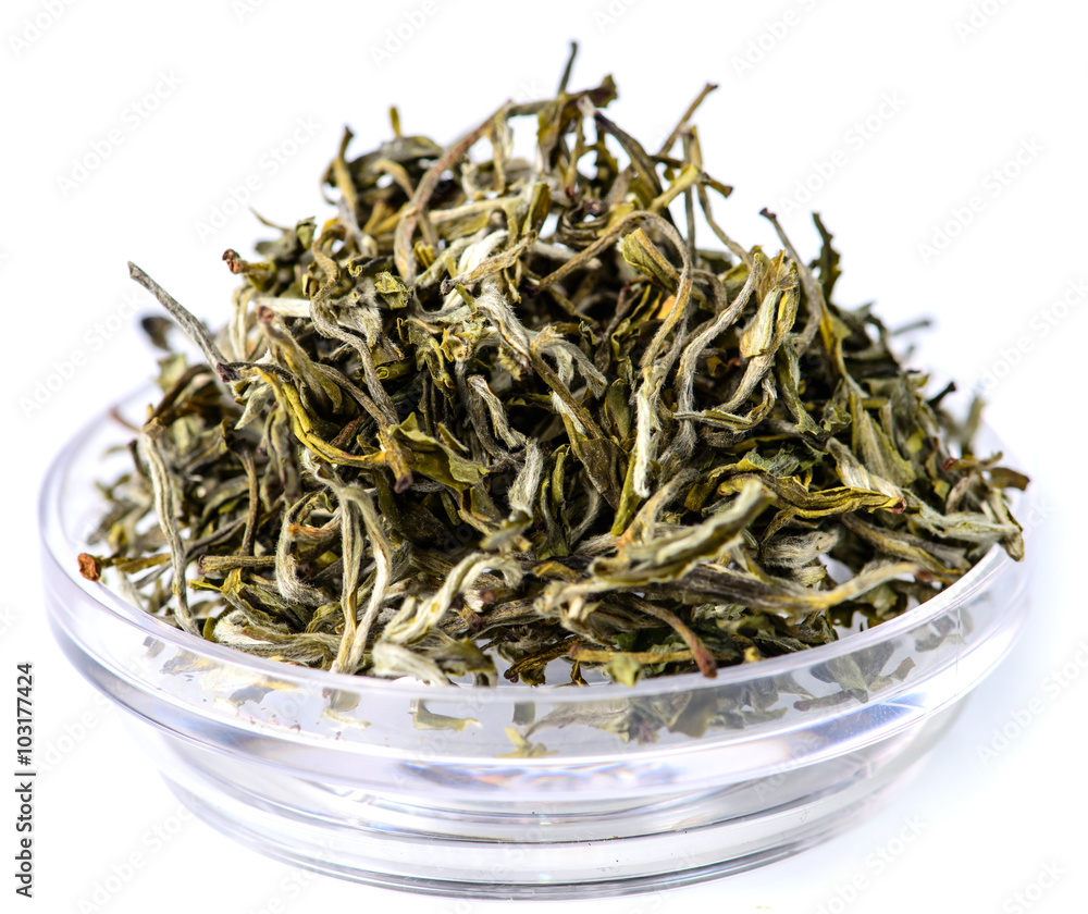 close-up of spilled tea Tea Huangshan Maofeng, shallow DOF close-up of spilled tea Tea Huangshan Maofeng, shallow DOF