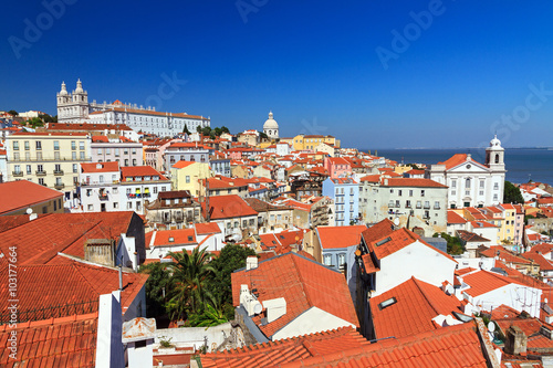 Beautiful colorful and vibrant summer cityscape of Lisbon, Portugal