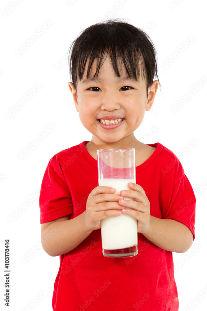 Asian Little Chinese Girl Holding a cup of Milk Asian Little Chinese Girl Holding a cup of Milk