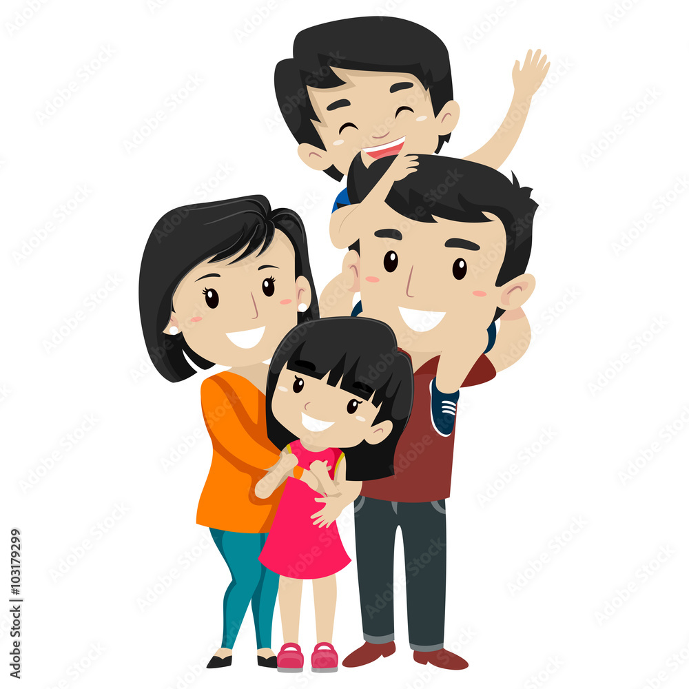 Illustration Set of Asian Happy Family Illustration Set of Asian Happy Family