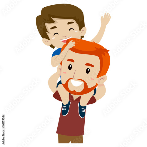 Illustration of Father and Son doing Piggy Back Ride