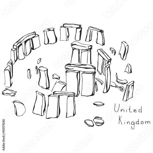 Hand drawn sketch of Stonehenge United Kingdom with lettering vector