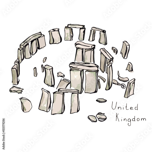 Hand drawn sketch of Stonehenge United Kingdom with lettering vector