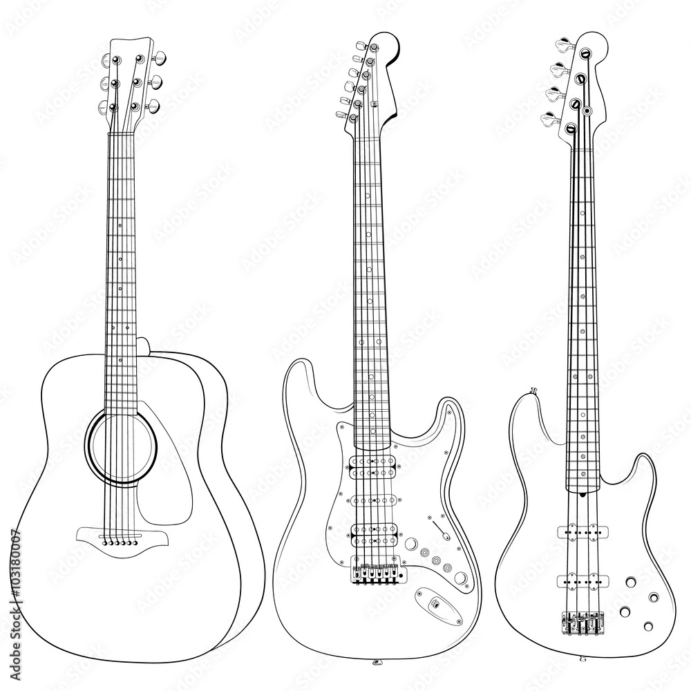 Three guitars: bass, electro and acoustic.