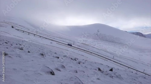 Looking towards the Funicular Railway and ski runs in the Cairngorms in the Scottish Highlands in winter. 