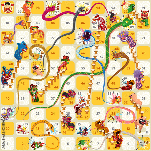 Snake and Ladder Board Game Chinese New Year Vector
