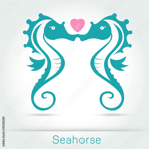 seahorse couple kissing and make a love sign on white background Vector illustration