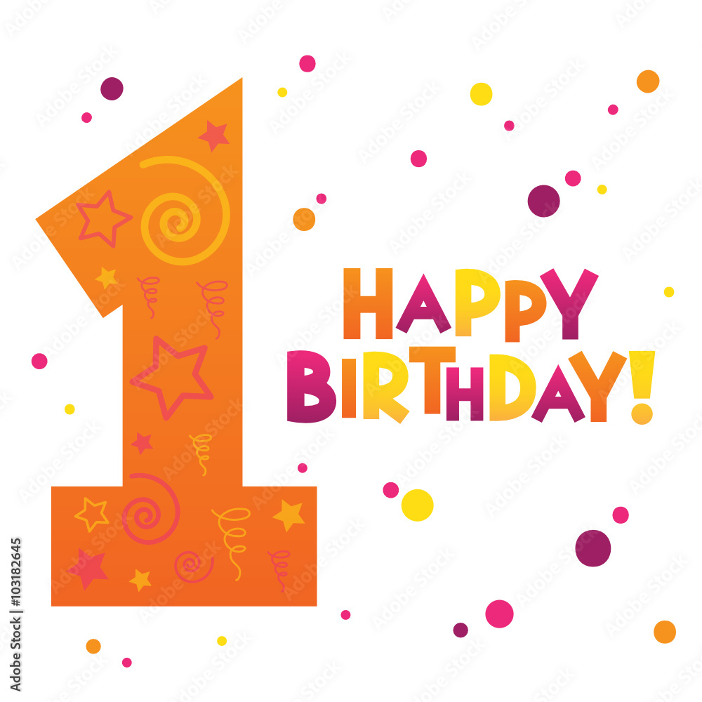 HAPPY 1st BIRTHDAY card with party symbols Stock Vector | Adobe Stock