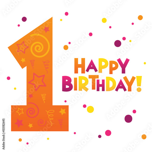 HAPPY 1st BIRTHDAY card with party symbols