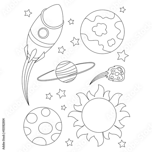 Coloring Book Outlined Outer Space Elements