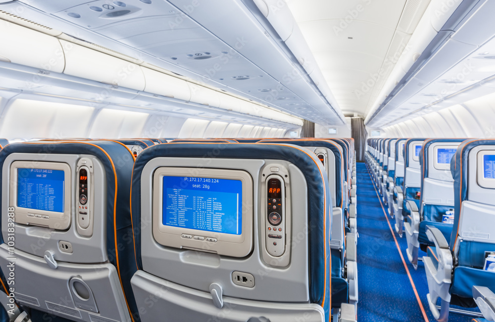 Fototapeta premium back view of airplane interior