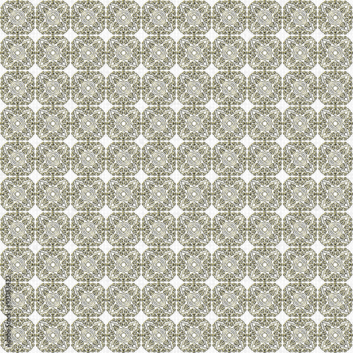Winter Holiday seamless golden ornate pattern. Seamlessly tiled golden floral complex, fanciful ornament against the snowy backdrop. Made by means of openclipart.org elements.