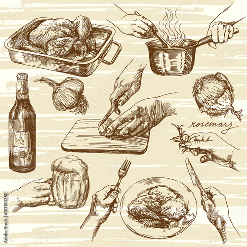 Cooking process. Hand drawn vector illustration.