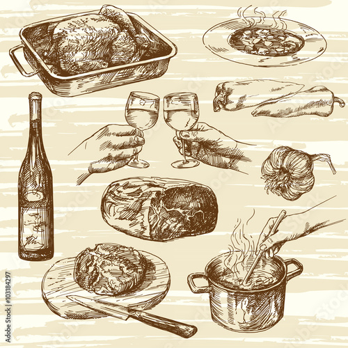 Cooking process. Hand drawn vector illustration.