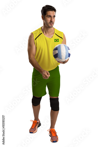 Professional Brazilian Volleyball player with ball.