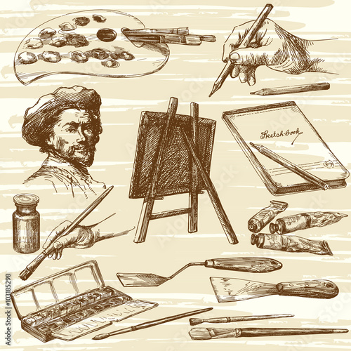 Artist equipment - hand drawn collection