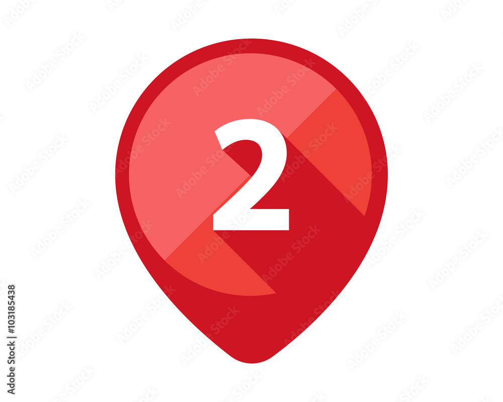 Flat Icons with long shadow. Red pin calendar number 2 Flat Icons with long shadow. Red pin calendar number 2