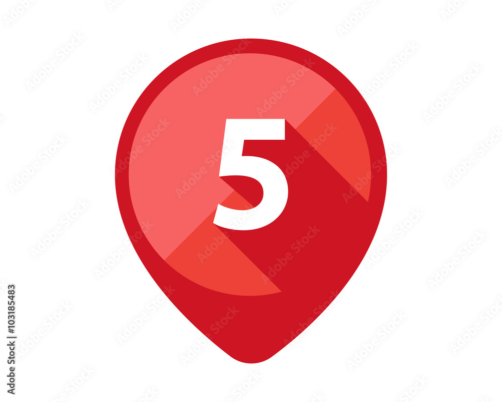 Flat Icons with long shadow. Red pin calendar number 5 Flat Icons with long shadow. Red pin calendar number 5