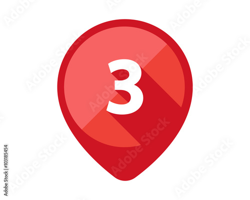 Flat Icons with long shadow. Red pin calendar number 3