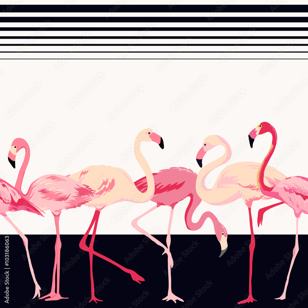 Naklejka premium Flamingo Bird Background - Retro Seamless Pattern - in vector
