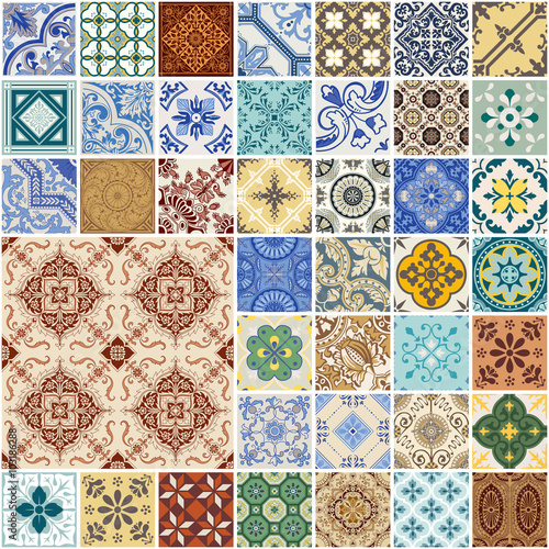 Colorful Seamless Patchwork Pattern - Spain and Moroccan Tiles Set