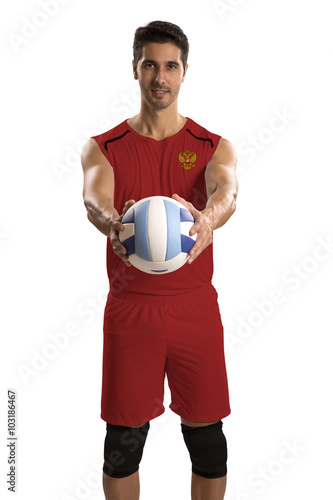 Professional Russian Volleyball player with ball.
