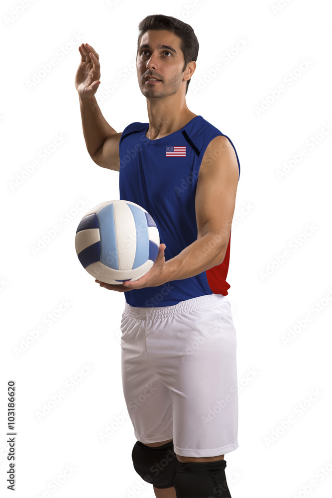 Professional American Volleyball player with ball.