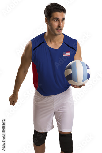 Professional American Volleyball player with ball.