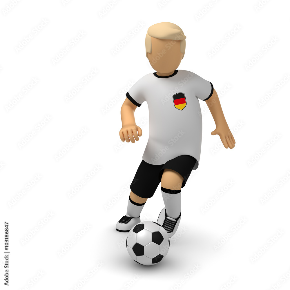 Deutsche Fußballer rennt und passt den Ball