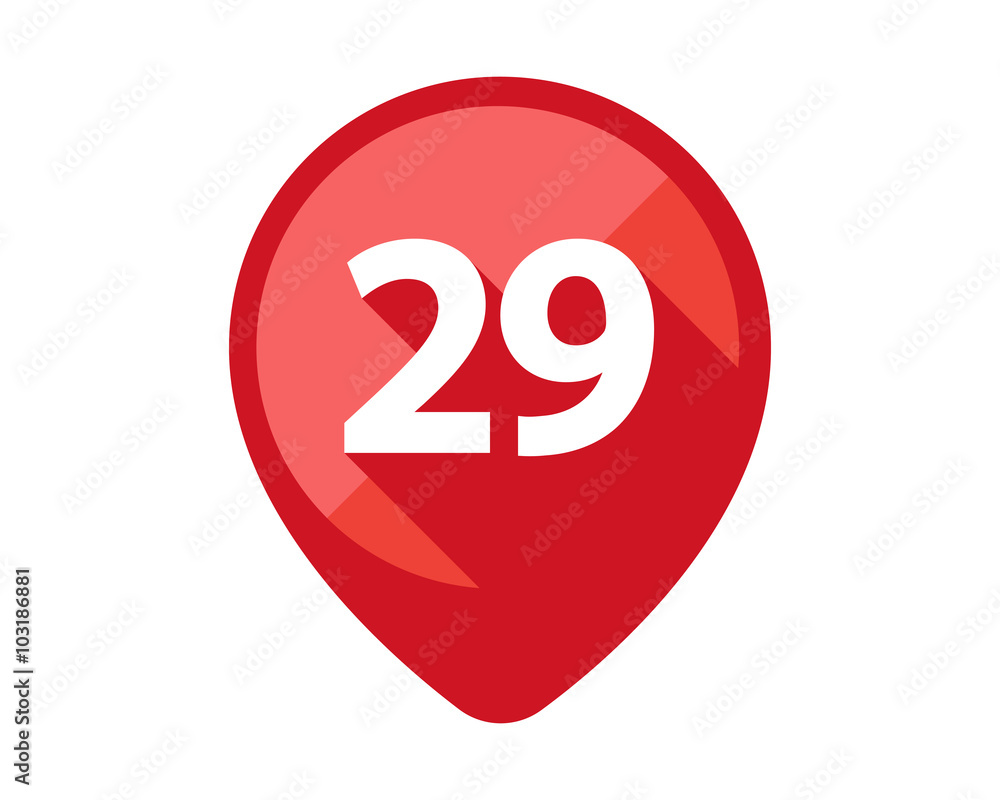 Flat Icons with long shadow. Red pin calendar number 29