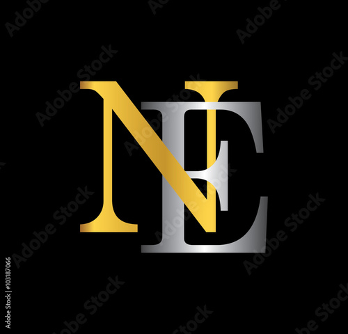 NE initial letter with gold and silver