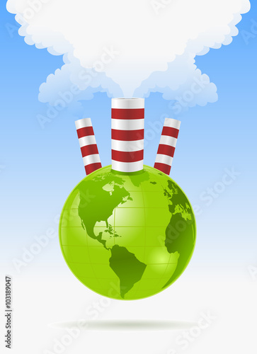 Green globe with chimneys and smoke vector illustration