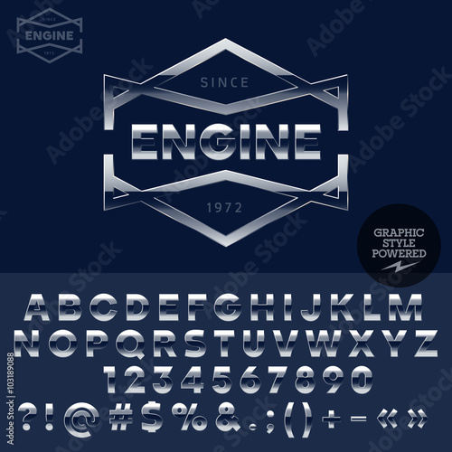 Metal logo for motorcycle service. Vector set of letters, numbers and symbols.