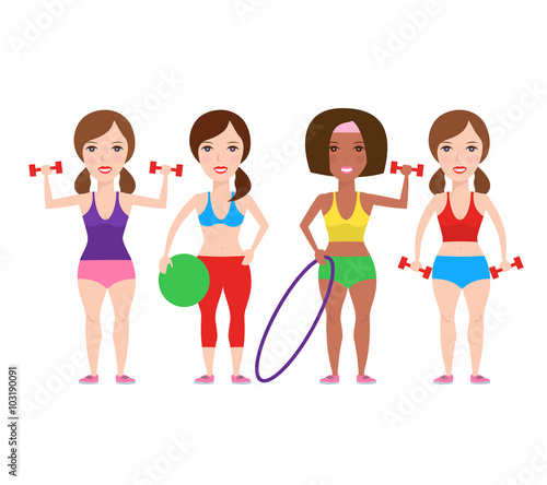 sport women set. fitness woman with dumbbell. fitness training isolated on white background