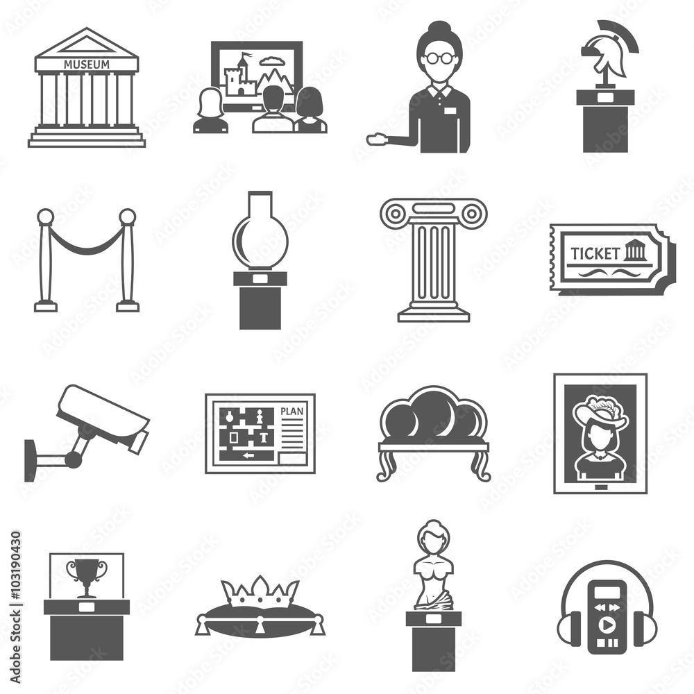 Museum Decorative Black Icons Set Museum Decorative Black Icons Set