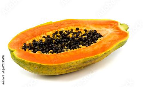 papaya fruit close up isolated on white background