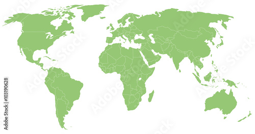 detailtreue grüne Weltkarte mit den einzzelnen Ländern