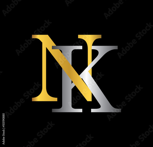 NK initial letter with gold and silver