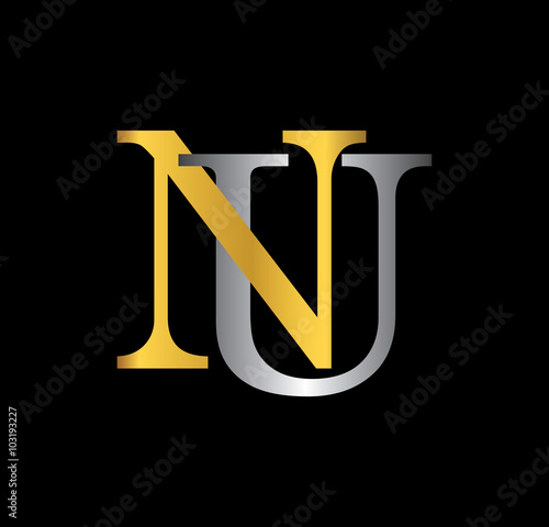 NU initial letter with gold and silver
