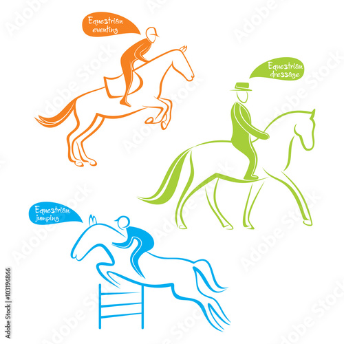 Silhouettes of equestrians on horses during competitions