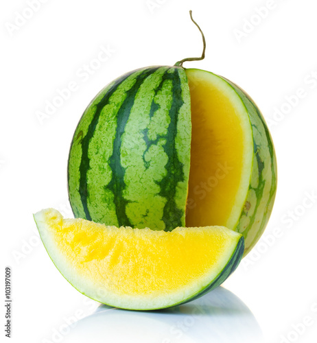 Ripe watermelon with yellow pulp isolated