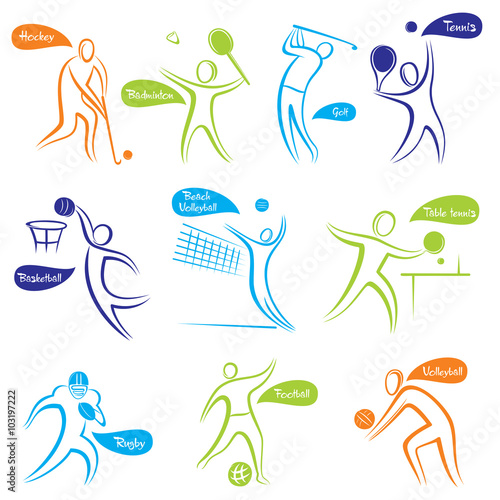 different game like basketball, football, table tennis, tennis, badminton,hockey etc design vector