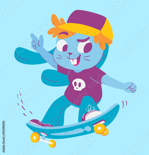 Cute Bunny Doing Tricks on Skateboard