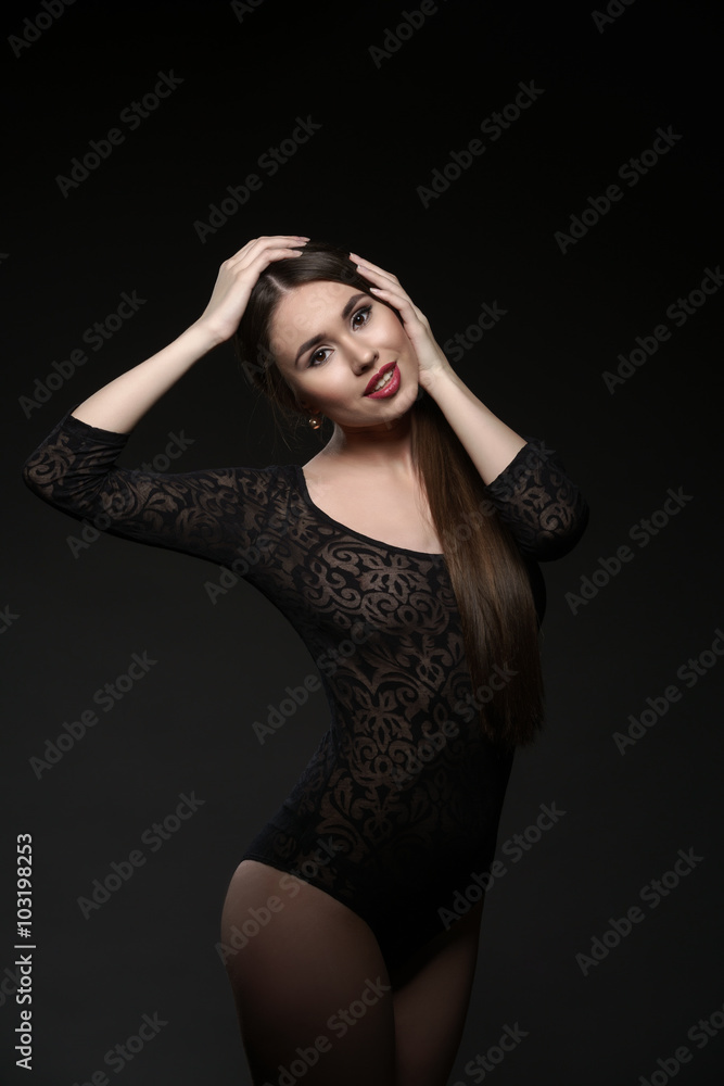 Gorgeous woman with bright makeup wearing bodysuit Gorgeous woman with bright makeup wearing bodysuit