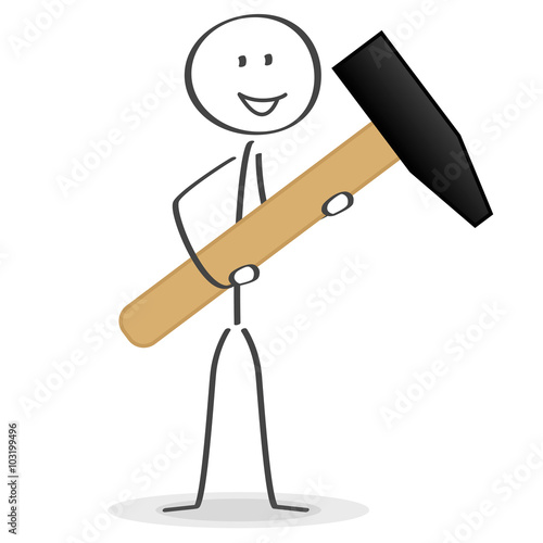 Strichmännchen hält Hammer
