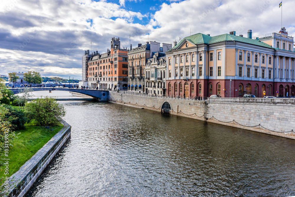 Embankment in central part of Stockholm. Sweden.