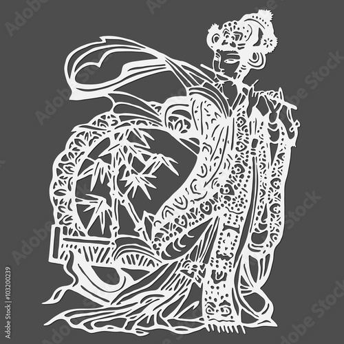 Flûtiste chinoise en robe traditionnelle.