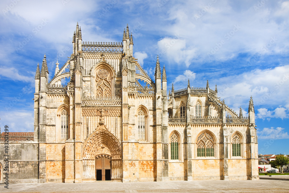 The facade of Batalha cathedral in Portugal (Europe)